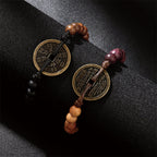 Fortune Jewel Ebony Wood Wenge Wood Mountain Ghosts Spend Money Bagua Copper Coin Peace Bracelet