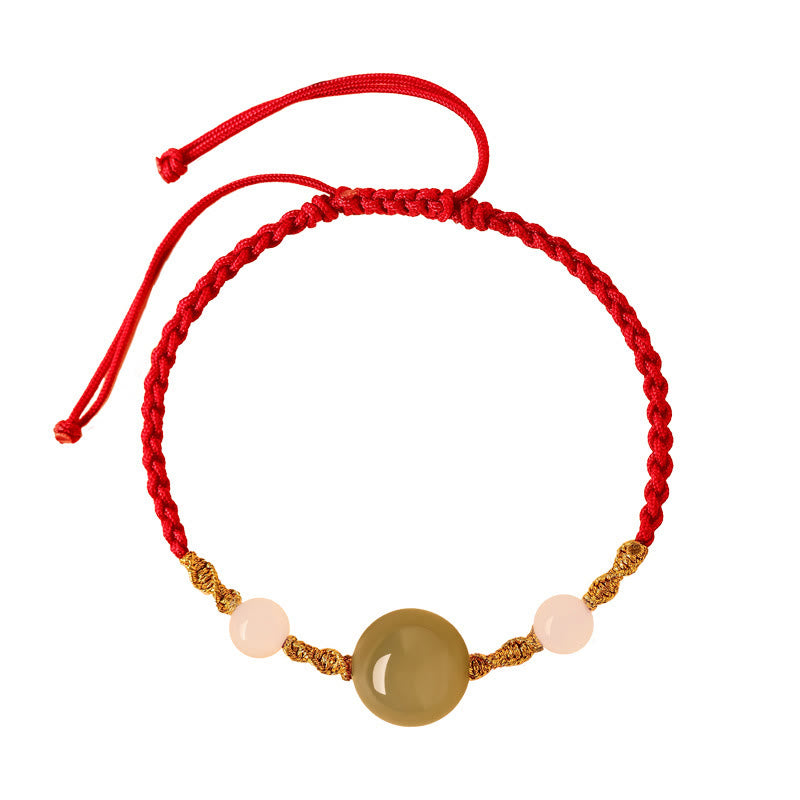 Fortune Jewel Hetian Jade Black Onyx Red Agate Bead Luck Braided Bracelet