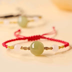 Fortune Jewel Hetian Jade Black Onyx Red Agate Bead Luck Braided Bracelet