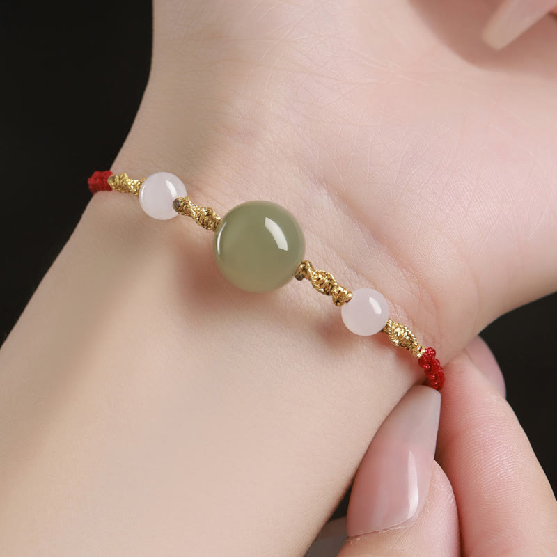 Fortune Jewel Hetian Jade Black Onyx Red Agate Bead Luck Braided Bracelet