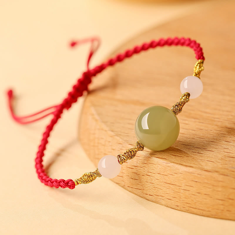 Fortune Jewel Hetian Jade Black Onyx Red Agate Bead Luck Braided Bracelet