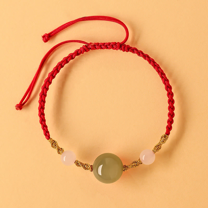 Fortune Jewel Hetian Jade Black Onyx Red Agate Bead Luck Braided Bracelet