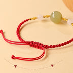 Fortune Jewel Hetian Jade Black Onyx Red Agate Bead Luck Braided Bracelet
