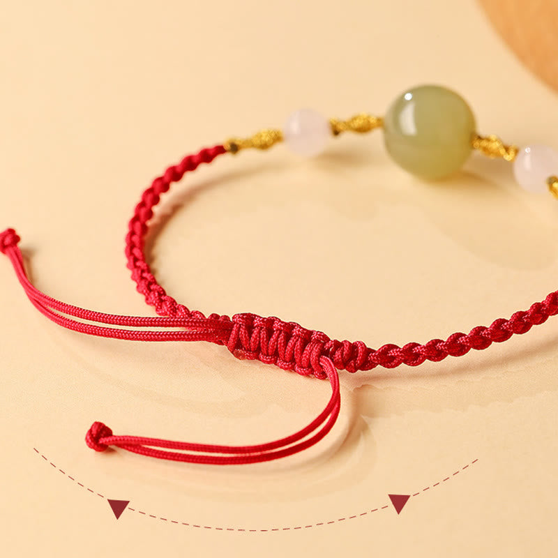 Fortune Jewel Hetian Jade Black Onyx Red Agate Bead Luck Braided Bracelet