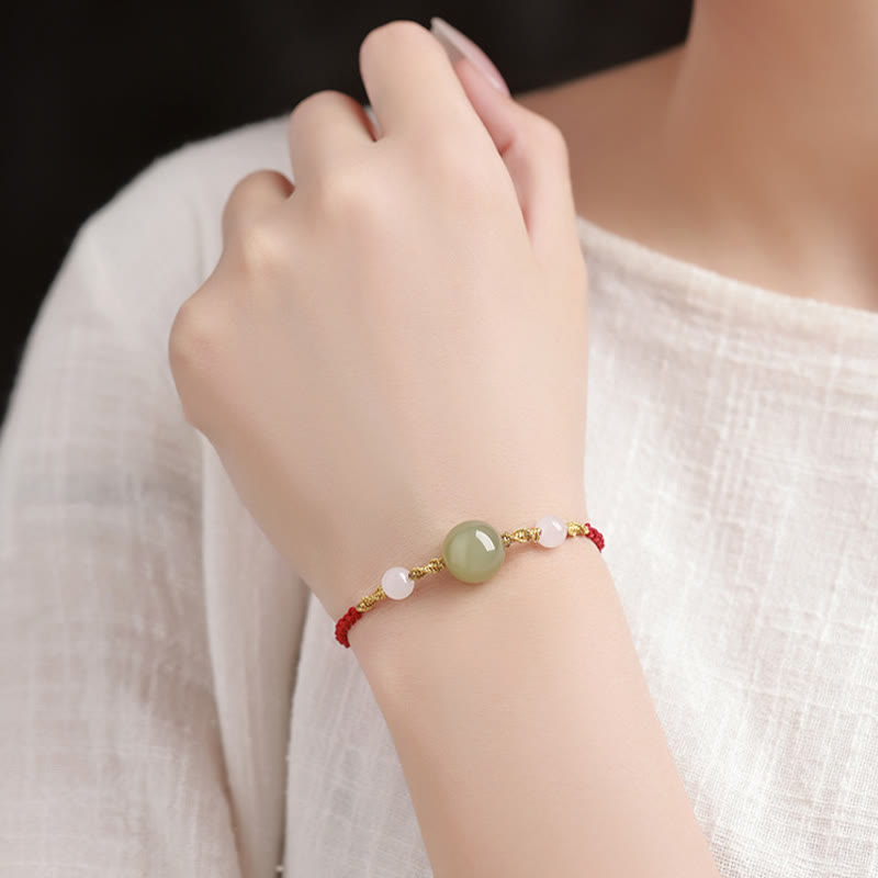 Fortune Jewel Hetian Jade Black Onyx Red Agate Bead Luck Braided Bracelet