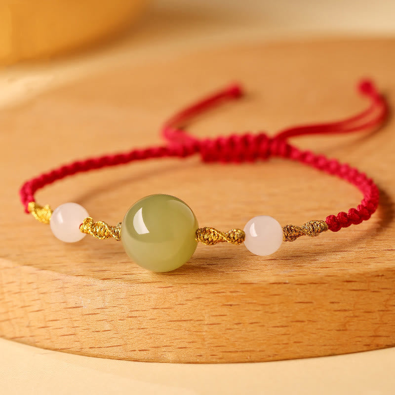 Fortune Jewel Hetian Jade Black Onyx Red Agate Bead Luck Braided Bracelet