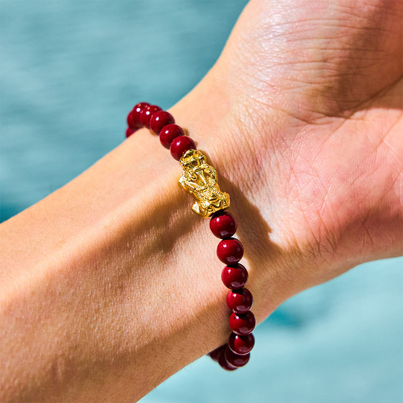 Fortune Jewel Natural Cinnabar Beads Pixiu Blessing Bracelet