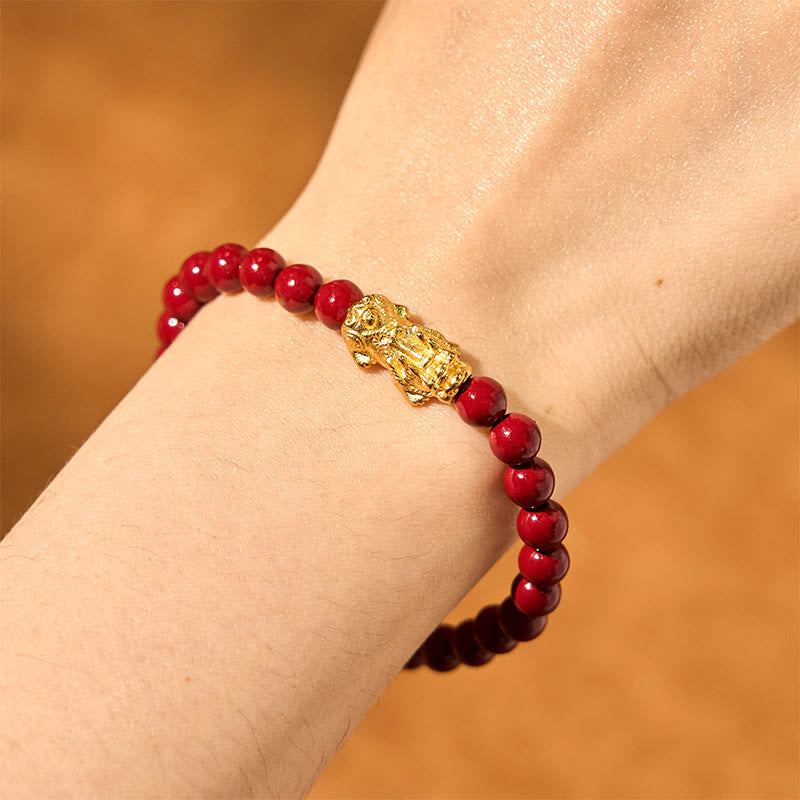 Fortune Jewel Natural Cinnabar Beads Pixiu Blessing Bracelet