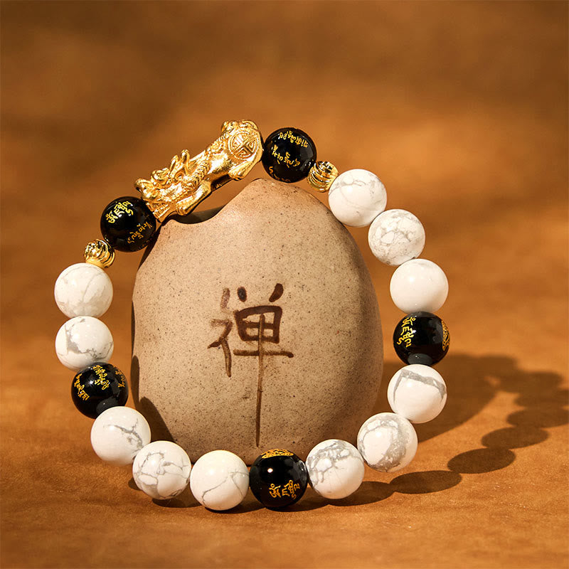Fortune Jewel Vintage White Turquoise Black Onyx Pixiu Beads Blessing Bracelet