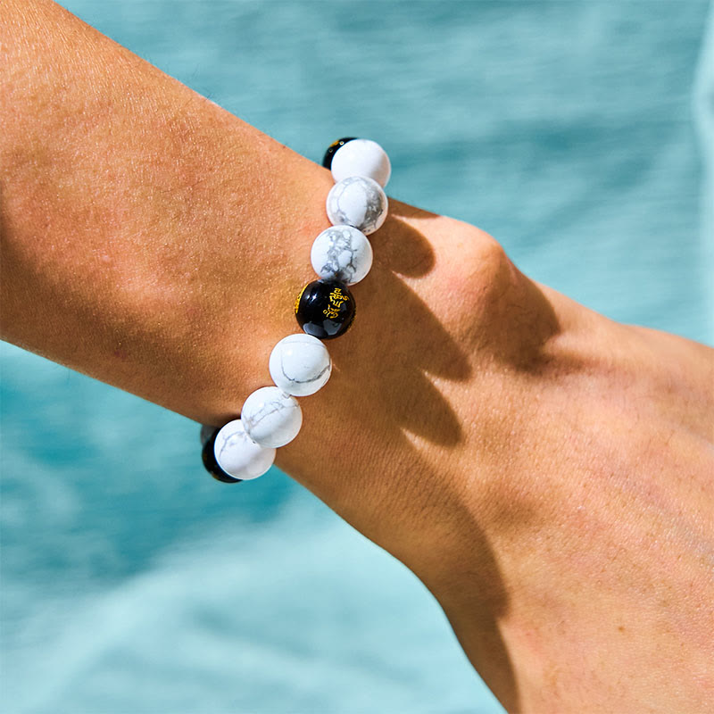 Fortune Jewel Vintage White Turquoise Black Onyx Pixiu Beads Blessing Bracelet
