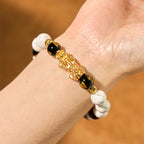 Fortune Jewel Vintage White Turquoise Black Onyx Pixiu Beads Blessing Bracelet