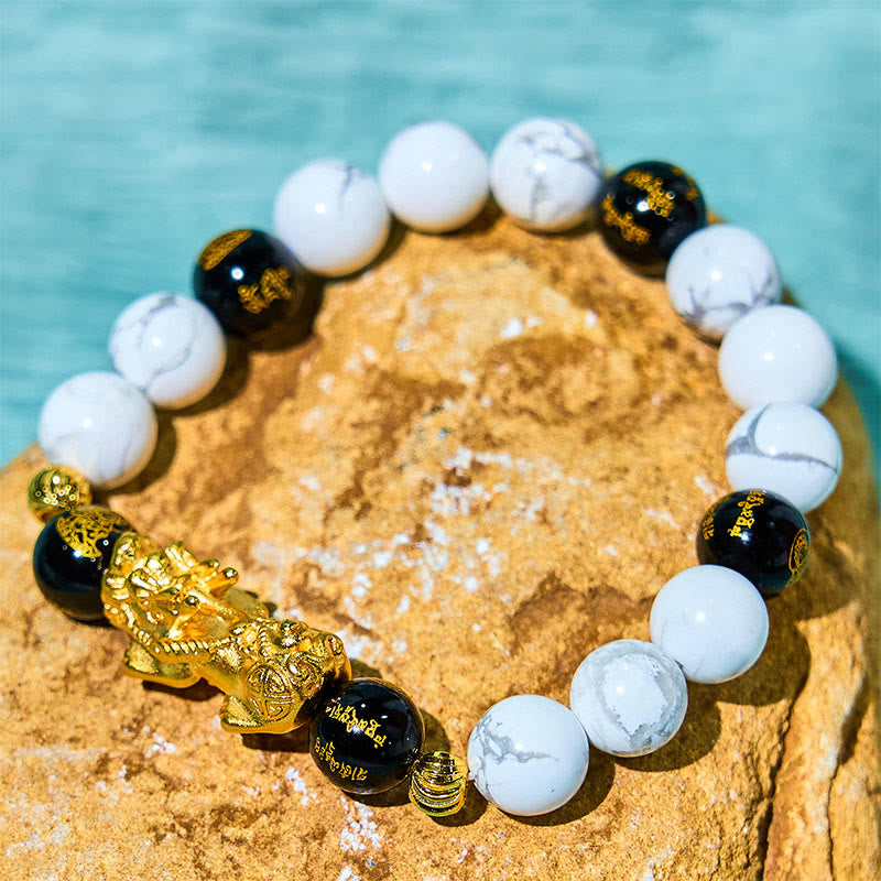 Fortune Jewel Vintage White Turquoise Black Onyx Pixiu Beads Blessing Bracelet