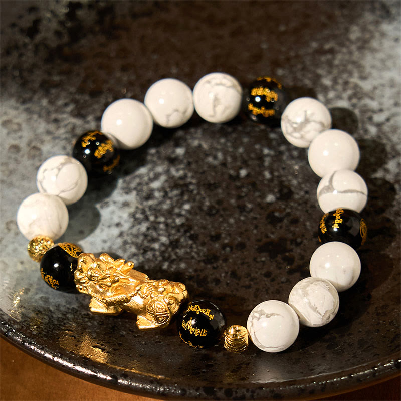 Fortune Jewel Vintage White Turquoise Black Onyx Pixiu Beads Blessing Bracelet