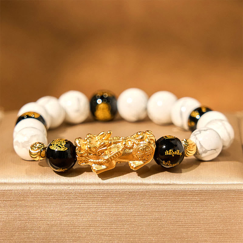 Fortune Jewel Vintage White Turquoise Black Onyx Pixiu Beads Blessing Bracelet