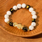 Fortune Jewel Vintage White Turquoise Black Onyx Pixiu Beads Blessing Bracelet