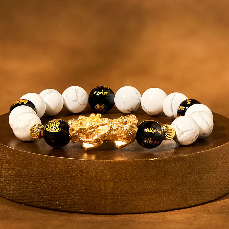 Fortune Jewel Vintage White Turquoise Black Onyx Pixiu Beads Blessing Bracelet