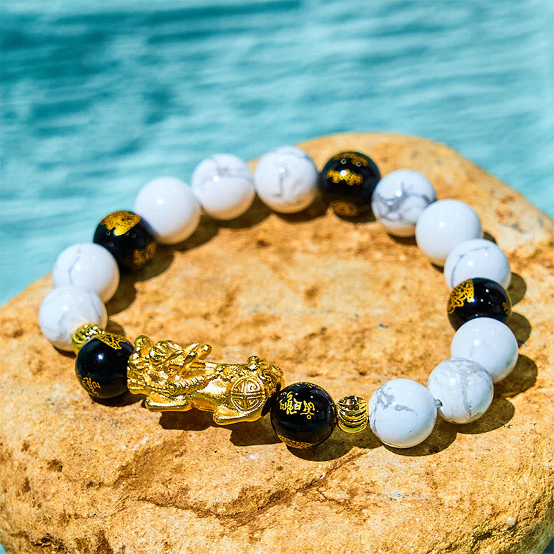 Fortune Jewel Vintage White Turquoise Black Onyx Pixiu Beads Blessing Bracelet