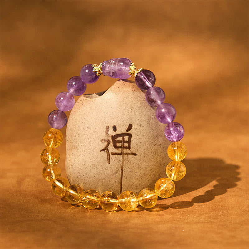Fortune Jewel Citrine Amethyst Pixiu Prosperity Bracelet