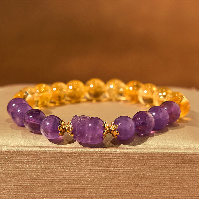 Fortune Jewel Citrine Amethyst Pixiu Prosperity Bracelet