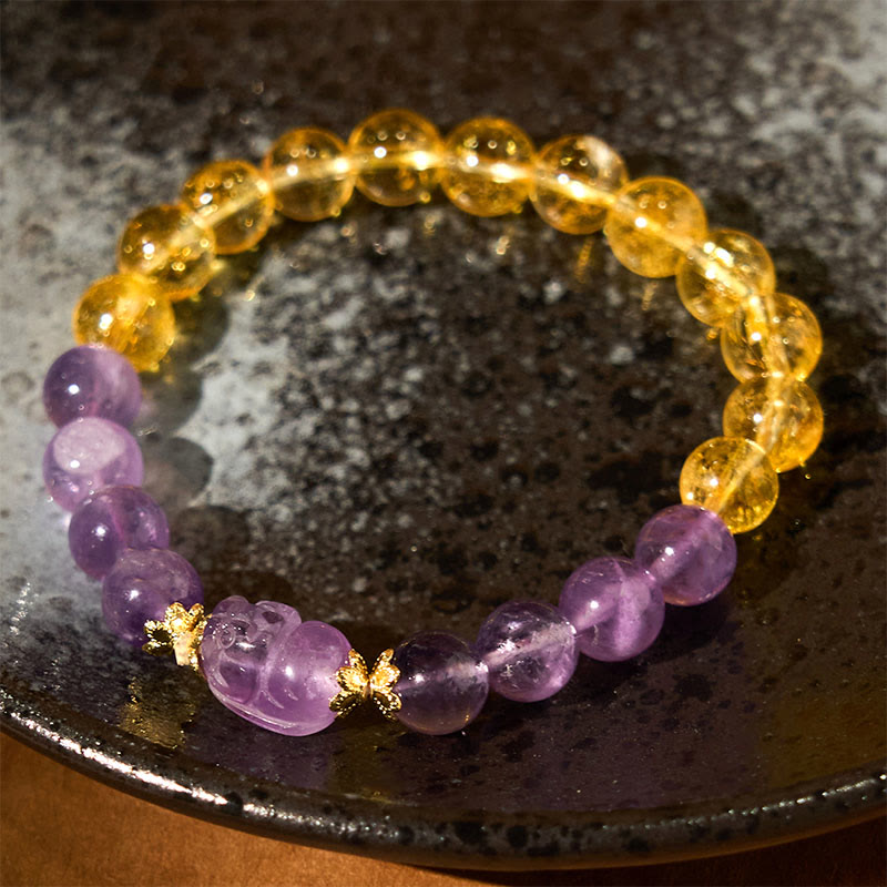 Fortune Jewel Citrine Amethyst Pixiu Prosperity Bracelet
