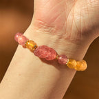 Fortune Jewel Strawberry Quartz Pixiu Rutilated Quartz Beads Healing Bracelet