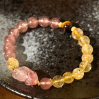 Fortune Jewel Strawberry Quartz Pixiu Rutilated Quartz Beads Healing Bracelet