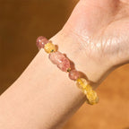 Fortune Jewel Strawberry Quartz Pixiu Rutilated Quartz Beads Healing Bracelet