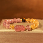 Fortune Jewel Strawberry Quartz Pixiu Rutilated Quartz Beads Healing Bracelet