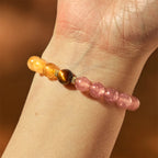 Fortune Jewel Strawberry Quartz Pixiu Rutilated Quartz Beads Healing Bracelet