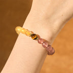 Fortune Jewel Strawberry Quartz Pixiu Rutilated Quartz Beads Healing Bracelet