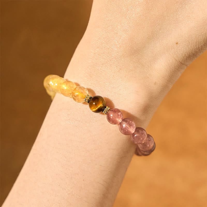 Fortune Jewel Strawberry Quartz Pixiu Rutilated Quartz Beads Healing Bracelet