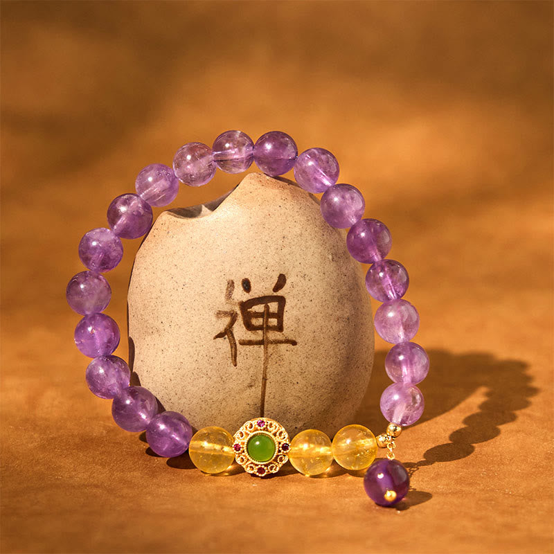 Fortune Jewel Natural Amethyst Meditation Balance Bracelet