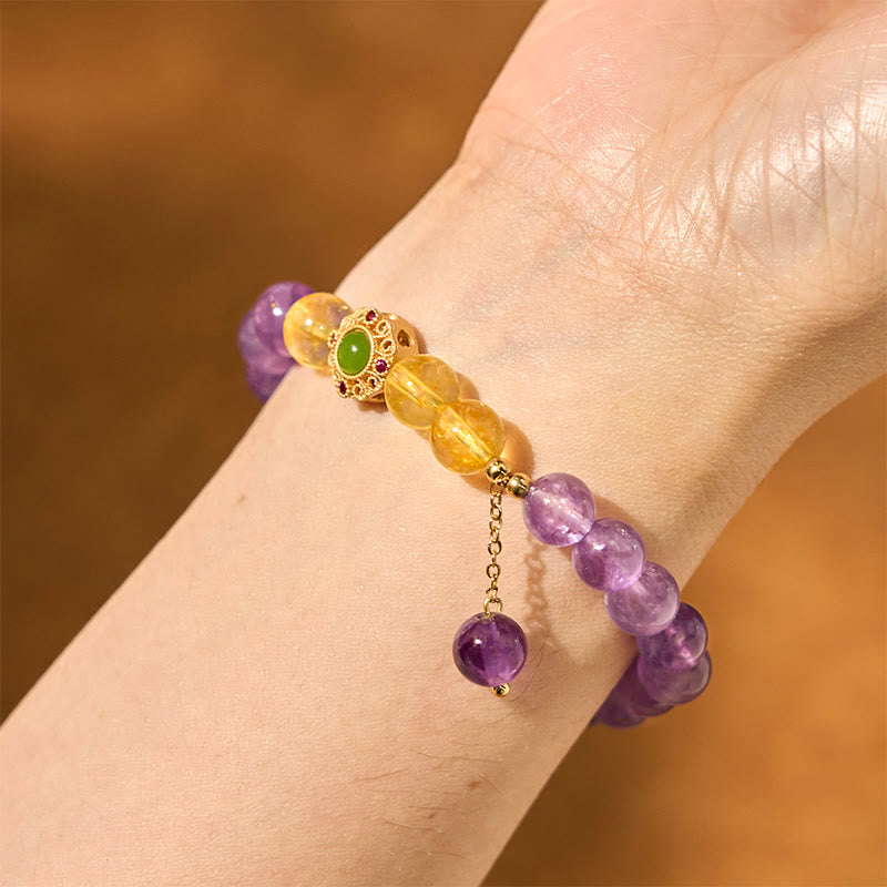 Fortune Jewel Natural Amethyst Meditation Balance Bracelet