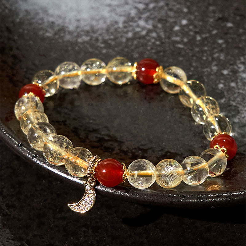 Fortune Jewel Citrine Red Agate Moon Prosperity Bracelet