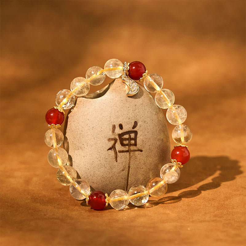 Fortune Jewel Citrine Red Agate Moon Prosperity Bracelet