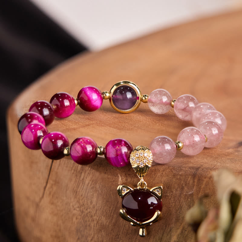 Fortune Jewel Natural Strawberry Quartz Pixiu Love Bracelet