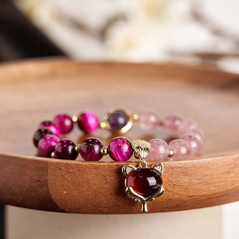 Fortune Jewel Natural Strawberry Quartz Pixiu Love Bracelet