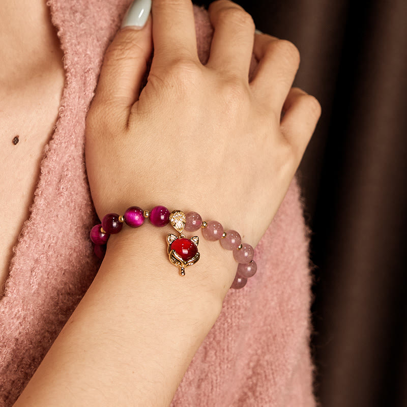 Fortune Jewel Natural Strawberry Quartz Pixiu Love Bracelet