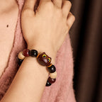 Fortune Jewel Small Leaf Red Sandalwood Ebony Wood Cute Cat Engraved Protection Bracelet