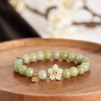 Fortune Jewel Green Jade Flower Fu Character Charm Luck Bracelet