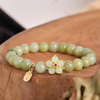 Fortune Jewel Green Jade Flower Fu Character Charm Luck Bracelet
