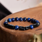 Fortune Jewel Blue Tiger Eye Black Tourmaline Strength Bracelet