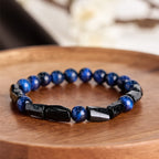 Fortune Jewel Blue Tiger Eye Black Tourmaline Strength Bracelet