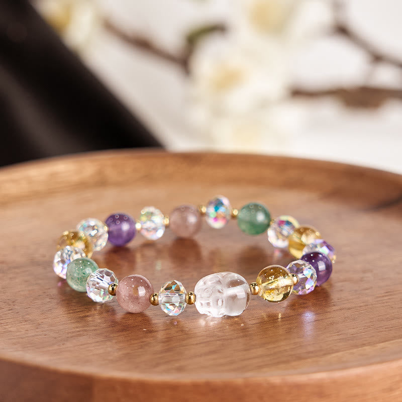 Fortune Jewel PiXiu White Crystal Citrine Green Strawberry Quartz Amethyst Luck Bracelet