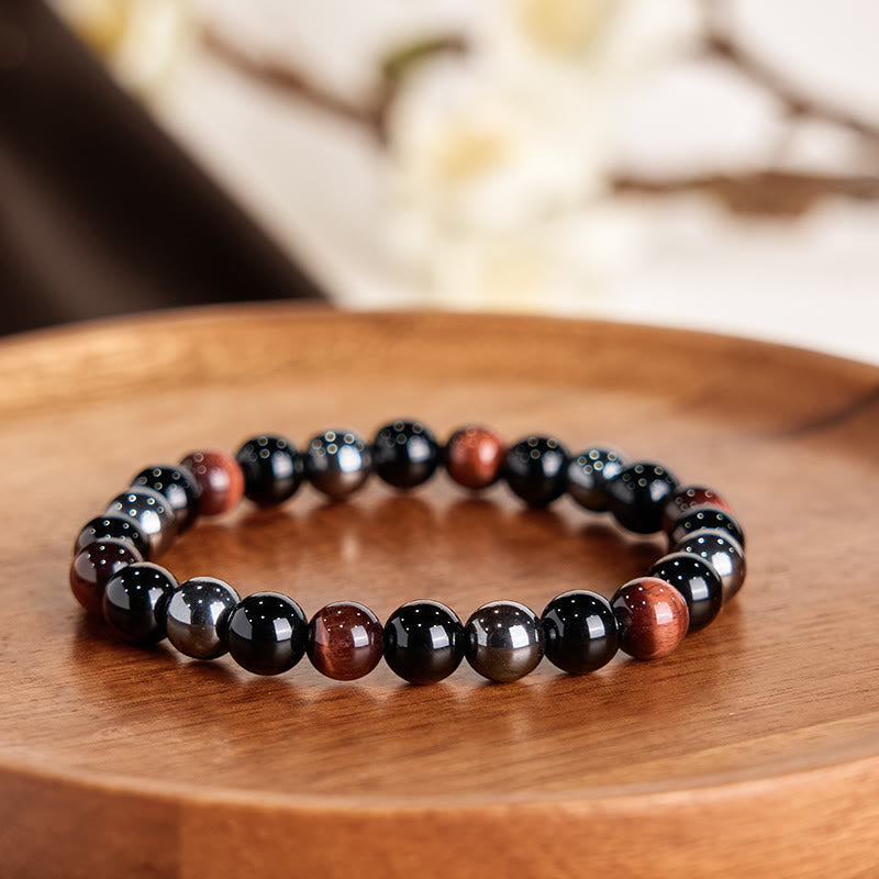 Fortune Jewel Natural Tiger's Eye Obsidian Hematite Positive Powerful Bracelet