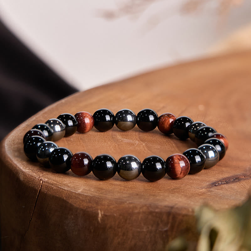 Fortune Jewel Natural Tiger's Eye Obsidian Hematite Positive Powerful Bracelet