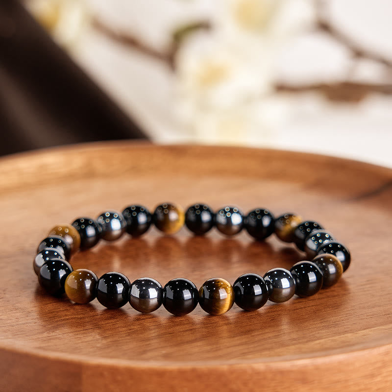 Fortune Jewel Natural Tiger's Eye Obsidian Hematite Positive Powerful Bracelet