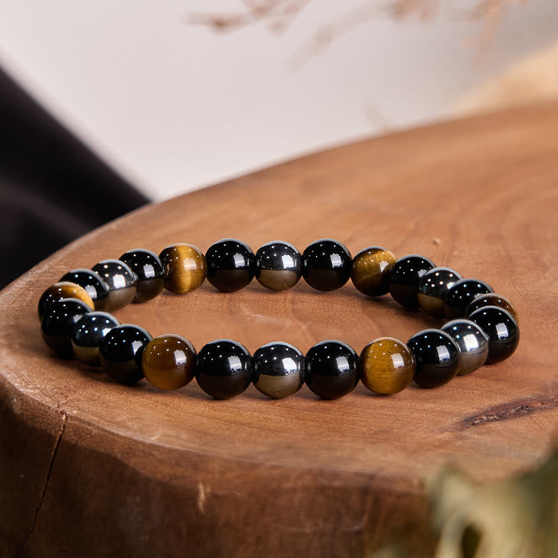 Fortune Jewel Natural Tiger's Eye Obsidian Hematite Positive Powerful Bracelet