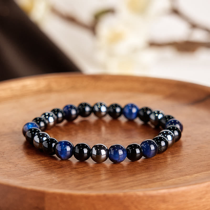 Fortune Jewel Natural Tiger's Eye Obsidian Hematite Positive Powerful Bracelet