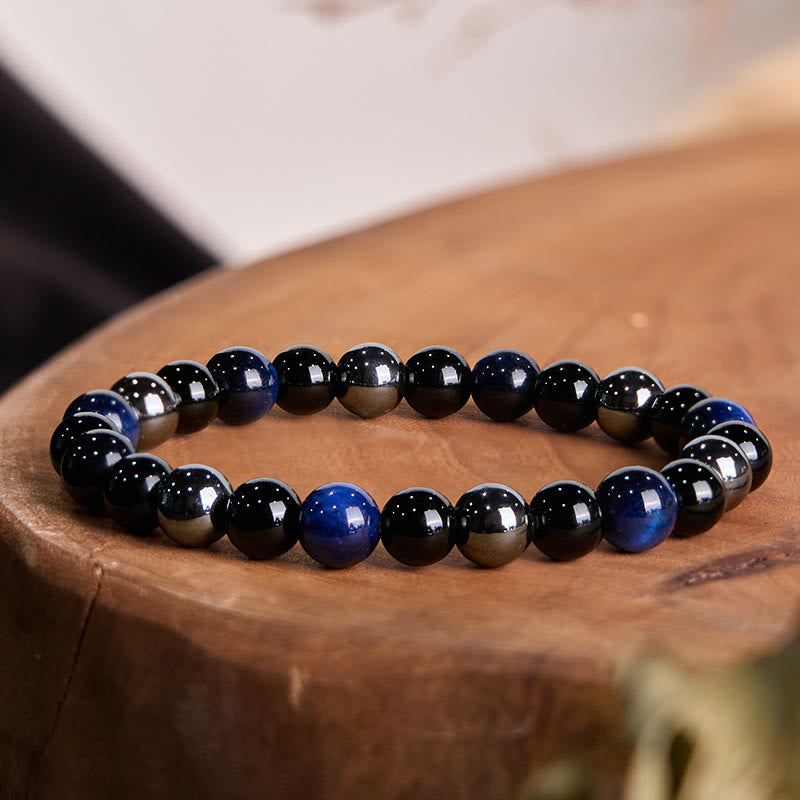 Fortune Jewel Natural Tiger's Eye Obsidian Hematite Positive Powerful Bracelet